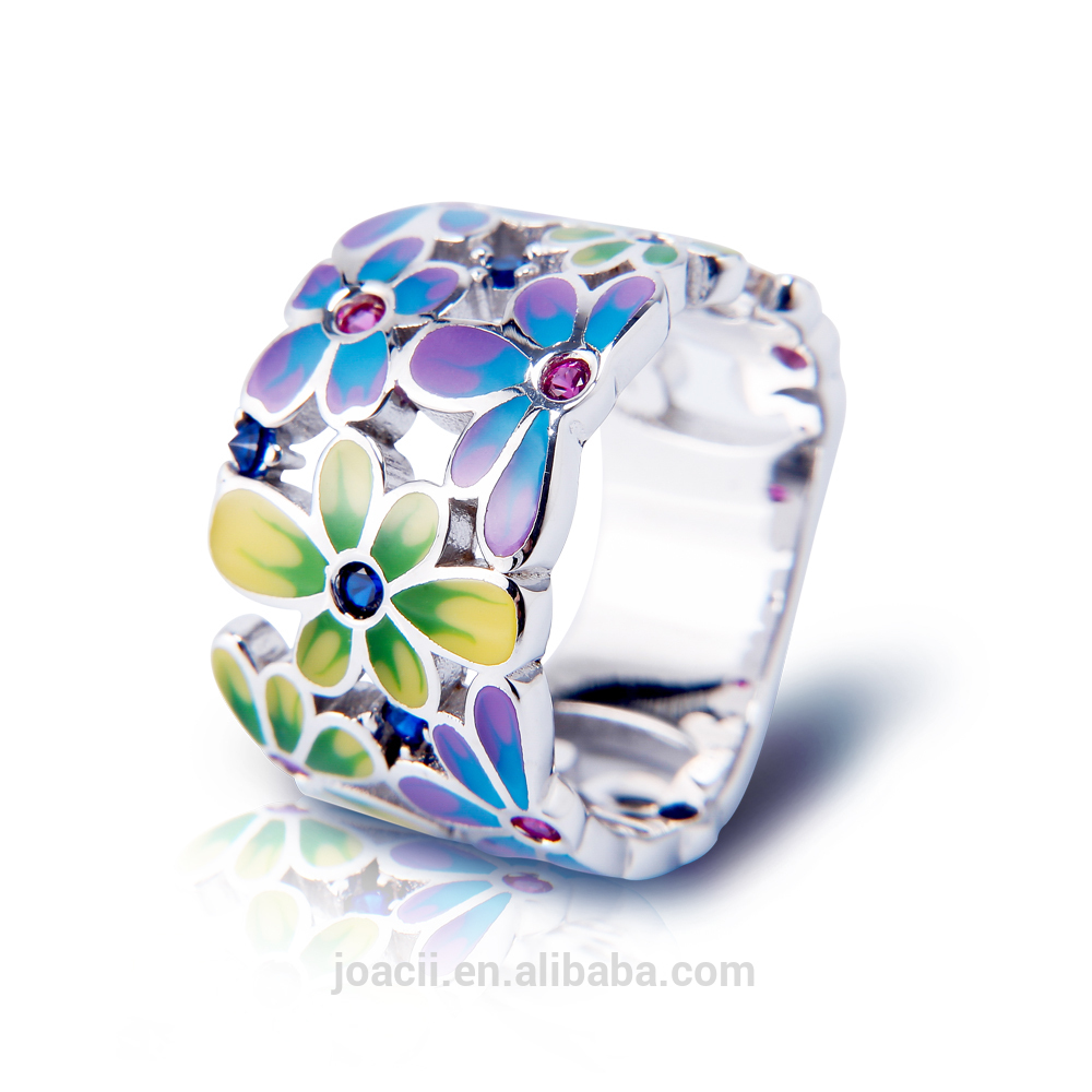 Joacii Fashion Colorful Enamel Ruby Stone 925 Silver Jewelry Ring With 18K White Gold Plated For Women And Men