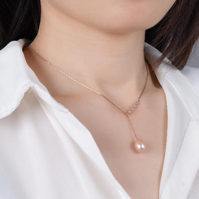 Custom 925 Sterling Silver Zircon Gold Plated Simple Mother Freshwater Long Single Pearl Necklace With Mulier Jewelry