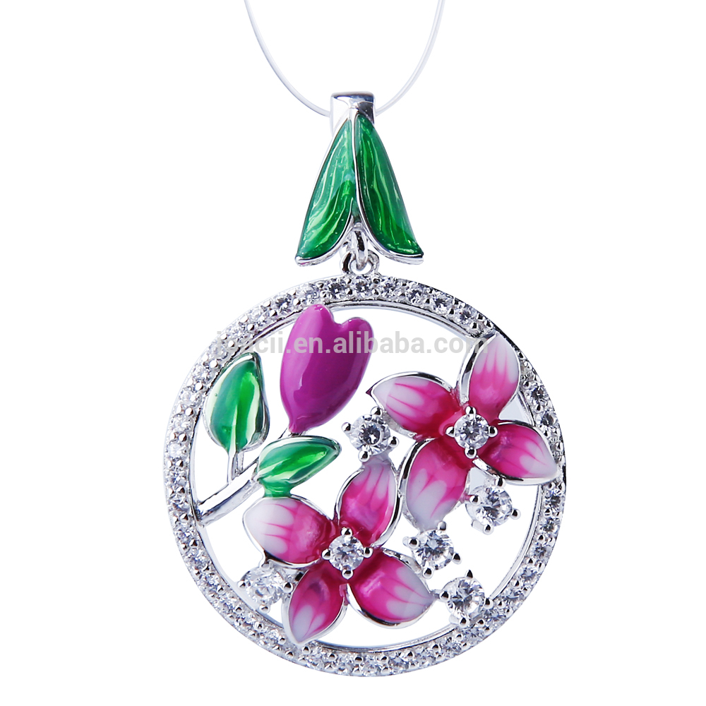 Joacii S925 Enamel Flower Design Jewelry Silver Necklace Pendant