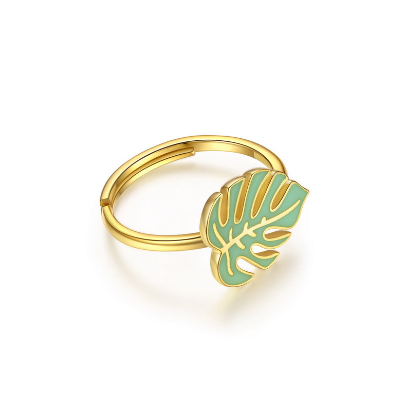 Customs 18K Gold Plated 925 Sterling Silver Jewelry Leaves Maple Leaf Ring With Circulum