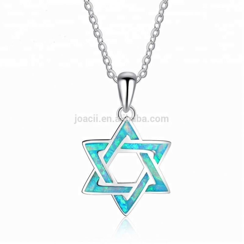 Ocean Blue Opal Stone Star Shape Pendant 925 Sterling Silver Necklace Jewelry With Joalheria