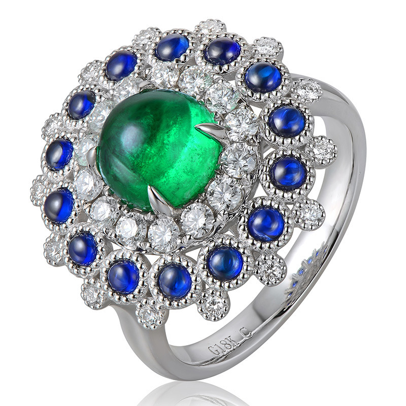 Flower Shape Emerald Jewelry Color GemstoneSterling Silver Ring
