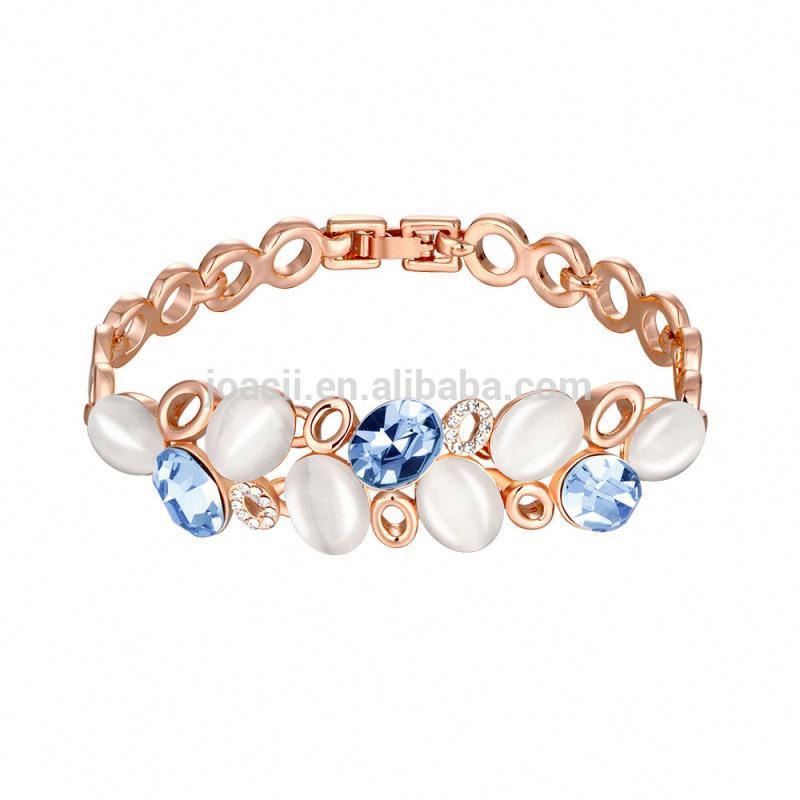Wholesale gemstone and crystal rose gold alloy copper bangle bracelet