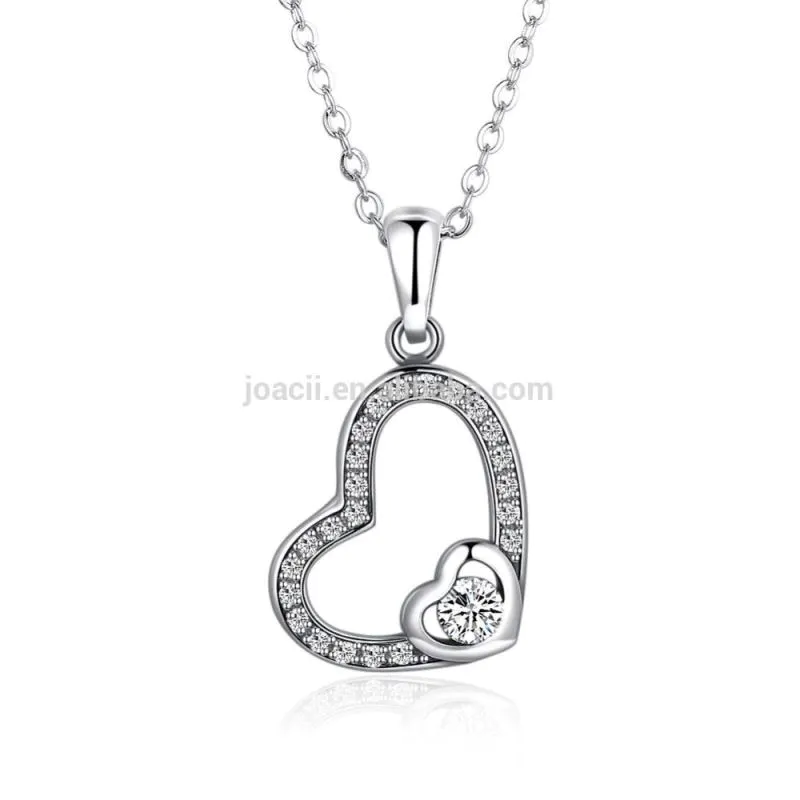 Heart shape white gold silver pendant necklace