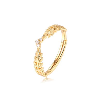 Customs 925 Sterling Silver Leaves Style Gold Plating Ring Jewelry For Woman