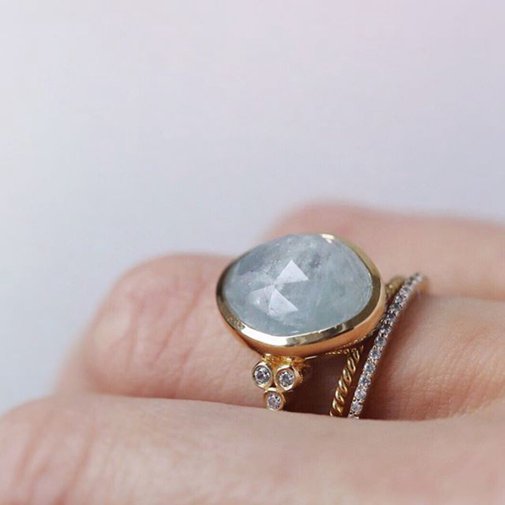 New Design 925 Sterling Silver Boho Gold Moon Natural Moonstone Rings For natural gemstones Set Jewelry