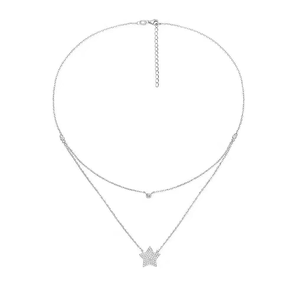 Double Layer Design Silver Jewelry Zircon Star Necklace