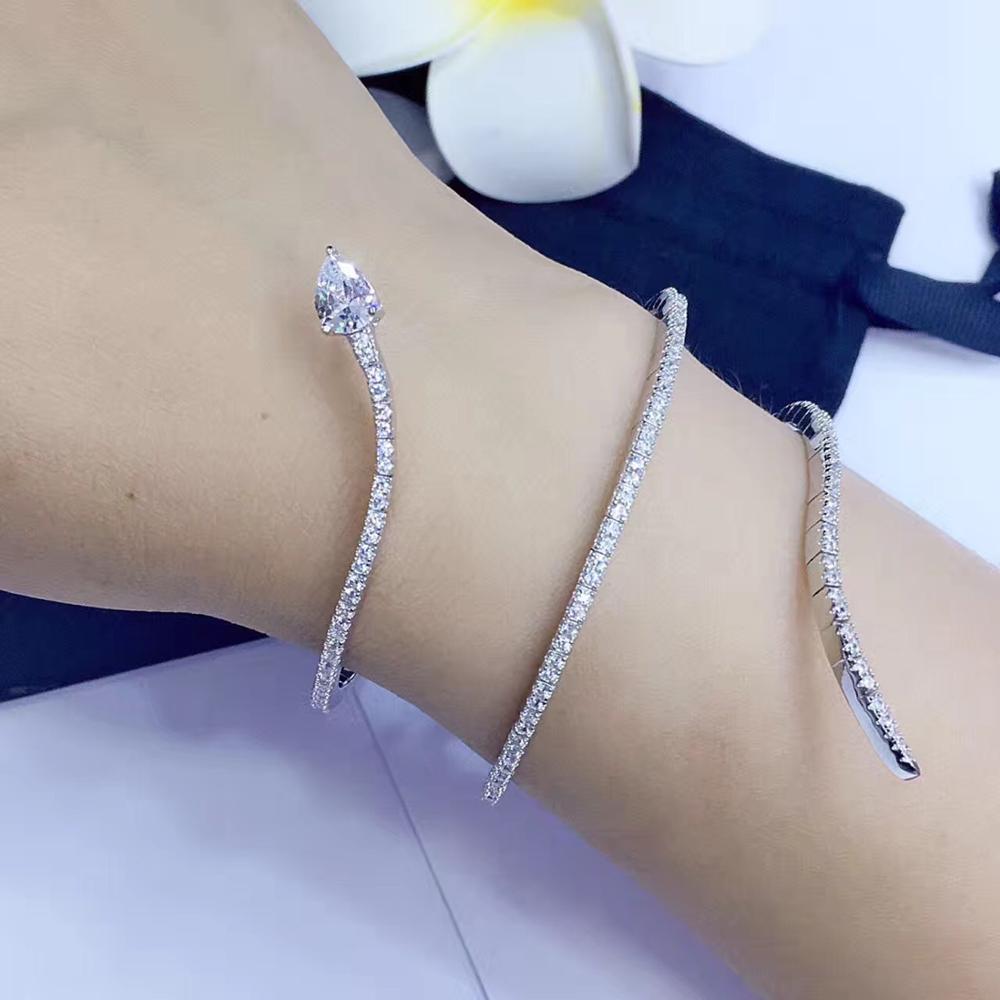 Unique 925 Sterling Silver Geometric Shape Snake Design White Gold Bracelets Iced Out Jewelry