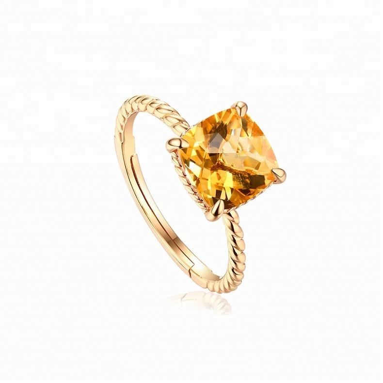 Joacii Simple Design Asscher Cut Crystal Jewelry Citrine Finger Ring With Rengas