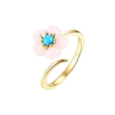 Joacii Shell Flower Gold Plated Turquoise 925 Sterling Silver Ring With Smycken
