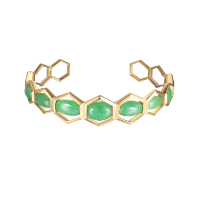 Joacii 925 Sterling Silver 18K Gold Small Jade Chain Natural Green Hexagon Stone Honeycomb Bracelets