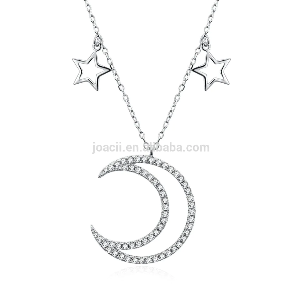 Joacii Sweater Chain Necklace Jewelry Sterling Silver Pendant Necklace with Star And Moon
