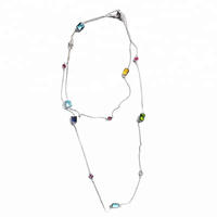 Wholesale Custom Glass Gem 925 Sterling Silver Winter Trending Product Long Layered Chain Jewellery Necklace