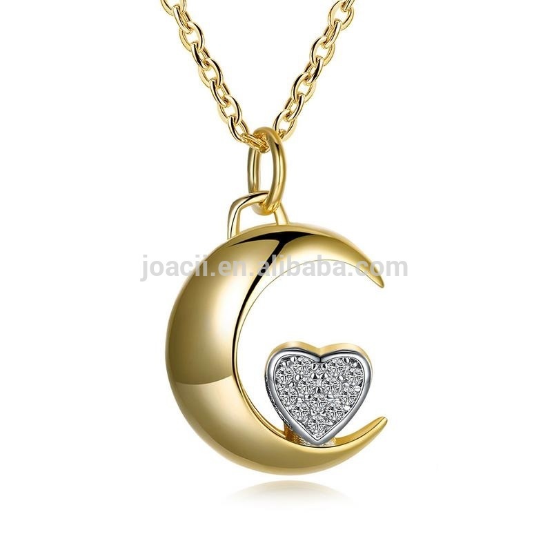 Joacii Custom Moon and Heart Design 925 Silver Zircon Necklace Pendant