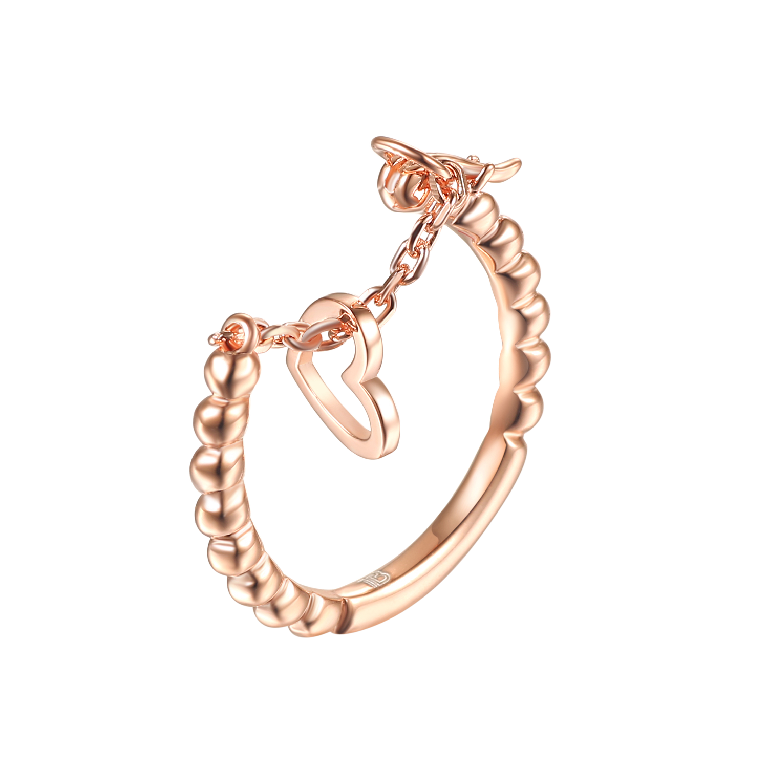 Joacii 925 Sterling Silver 18K Rose Gold Heart Short Chain Ling Ring With Bague
