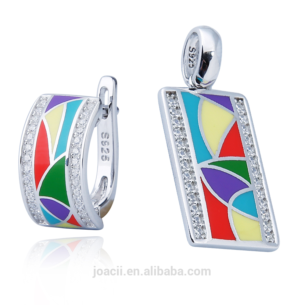 Joacii Fashion Custom Rhinestone Gemstone 925 Silver Bridal Enamel Jewelry Sets for Women