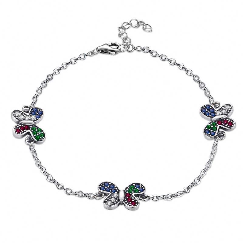 Latest Colorful Butterfly Design 925 Sterling Silver Chain Bracelet