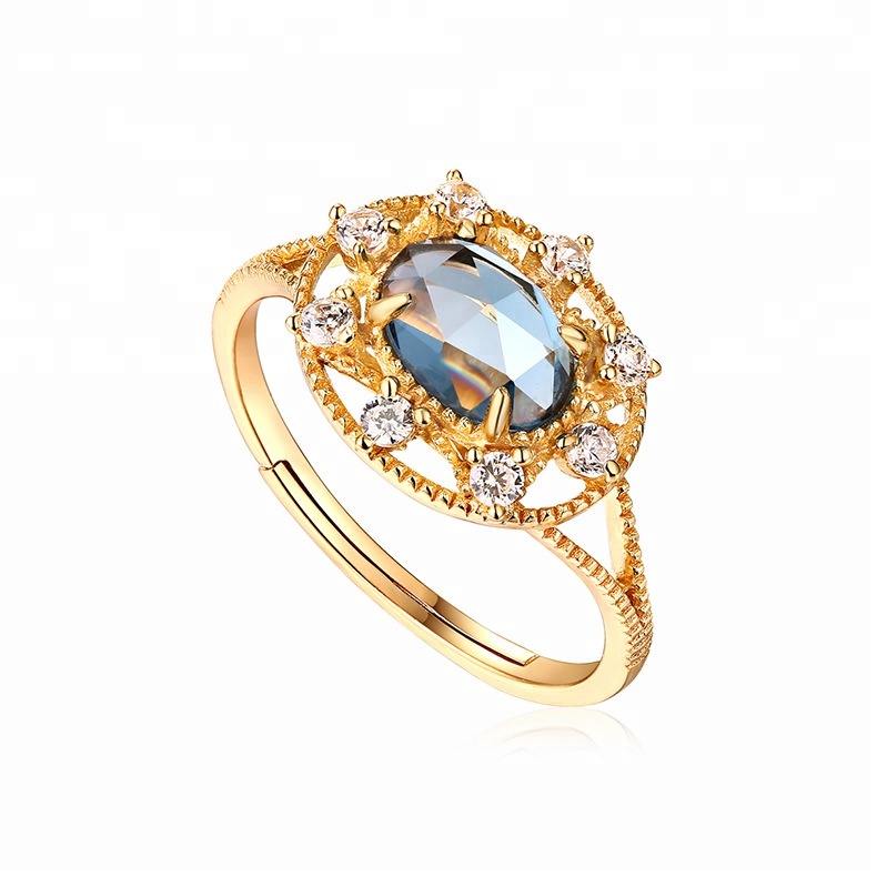 Oval Cut Blue Topaz 18K Gold Plated Jewelry Rings