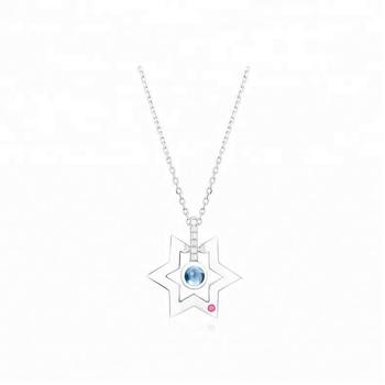 Joacii Hexagram Design Blue Topaz S925 Silver Necklace Pendant