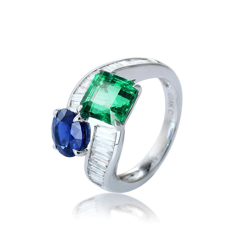 Gemstone Emerald And Sapphire Silver Jewelry Ring
