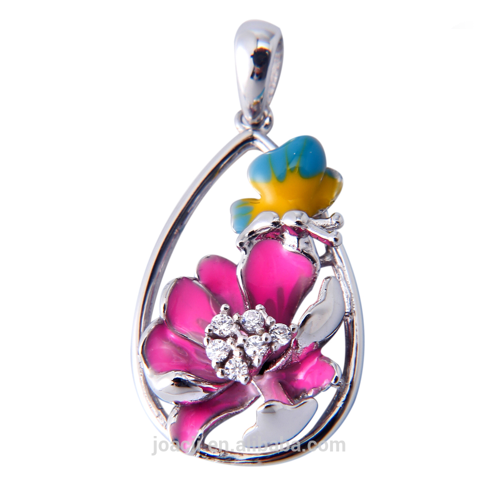 Joacii Women and Girls' Newest Flower Shape Jewelry Enamel 925 Silver Pendant
