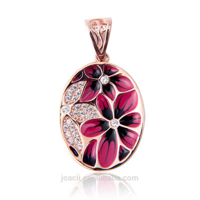 18k Rose Gold OEM Jewelry Enamel Pendant 925 Silver BlackPendant Necklace for Women and Girls
