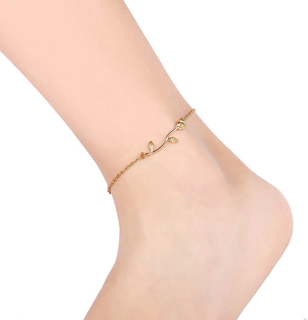 925 sterling silver gold plated adjustable summer beach rose flower anklets foot jewelry enkelbandje tobillera pulsera