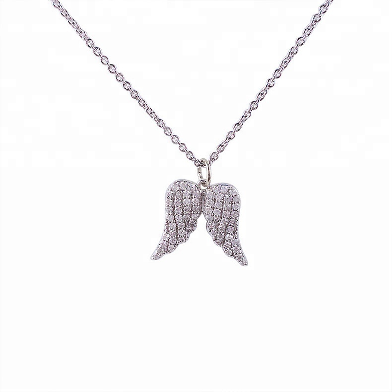 Joacii 925 Sterling Silver New Arrival Angel Wing 18K White Gold Plated Diamond Pendant Necklace With Joias Mulher