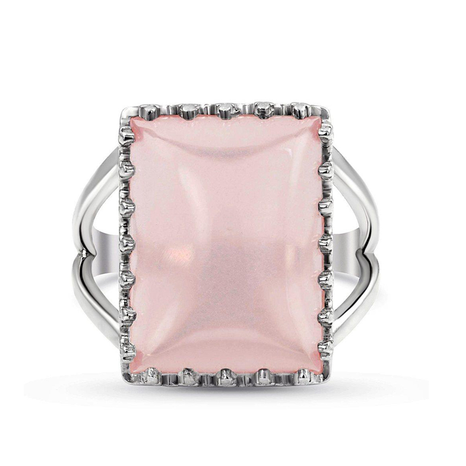 925 Sterling Silver Bonding Rectangle Natural Rose Quartz Stud Ring For Custom Natural Gemstones Set