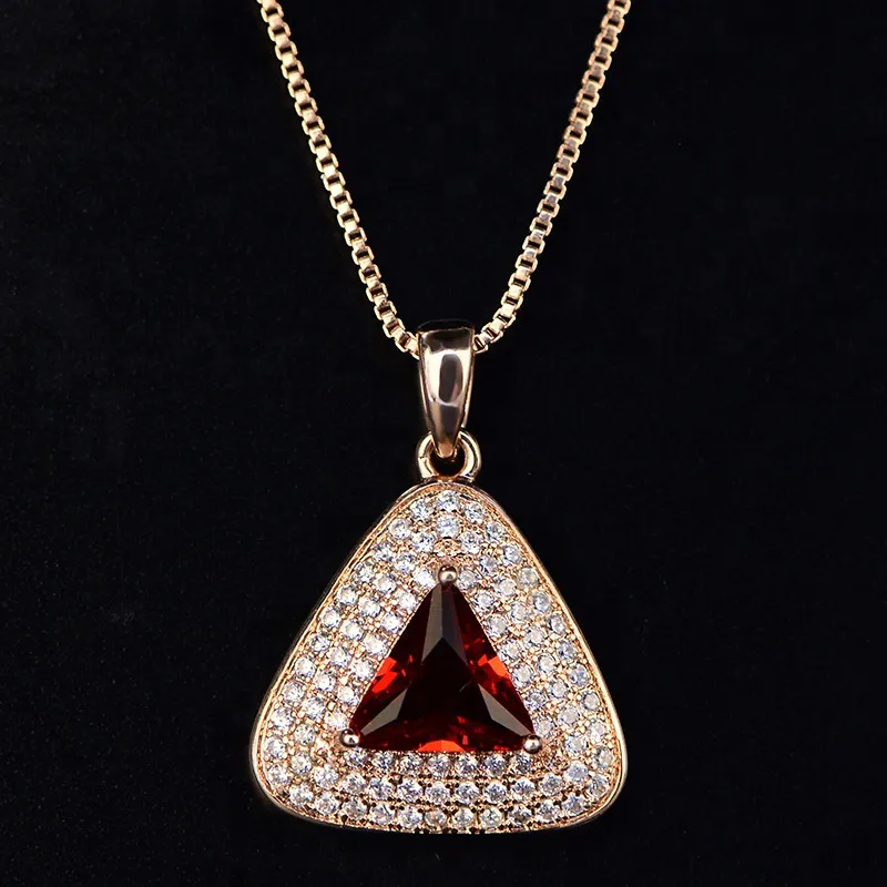 Joacii Trillion Cut Ruby Gemstone Jewelry S925 Silver Iced Out Pendant Necklace