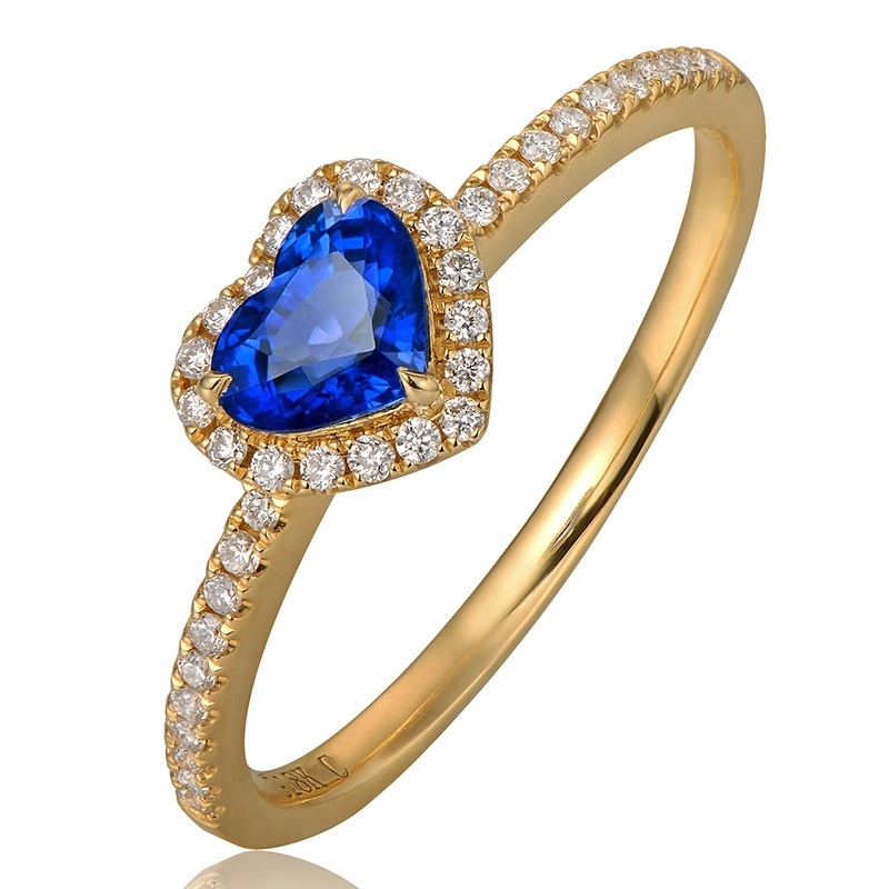 Joacii Wholesale 925 Gold Plated Sterling Silver Blue Heart Sapphire Ring With Rengas