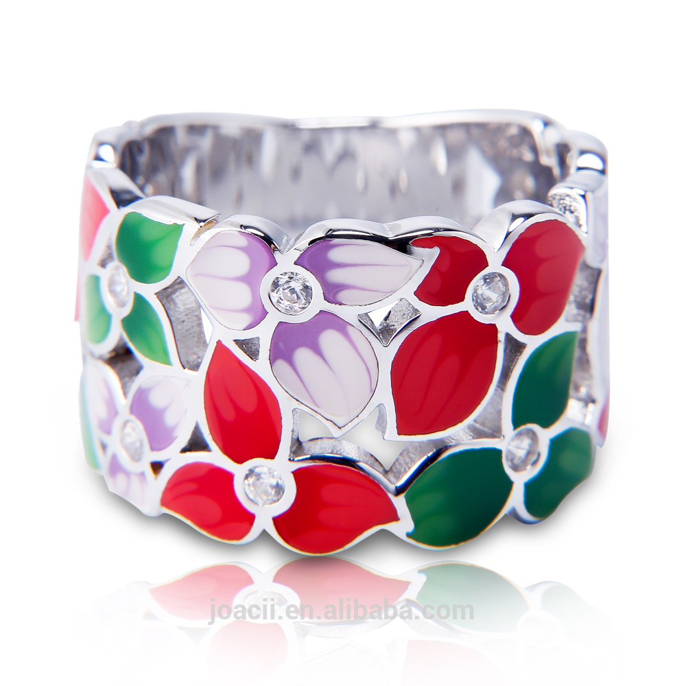 Joacii Customs Jewelry Enamel Stone 925 Sterling Silver 18K White Gold Platedjewelry Ring For Women With Frauenschmuck