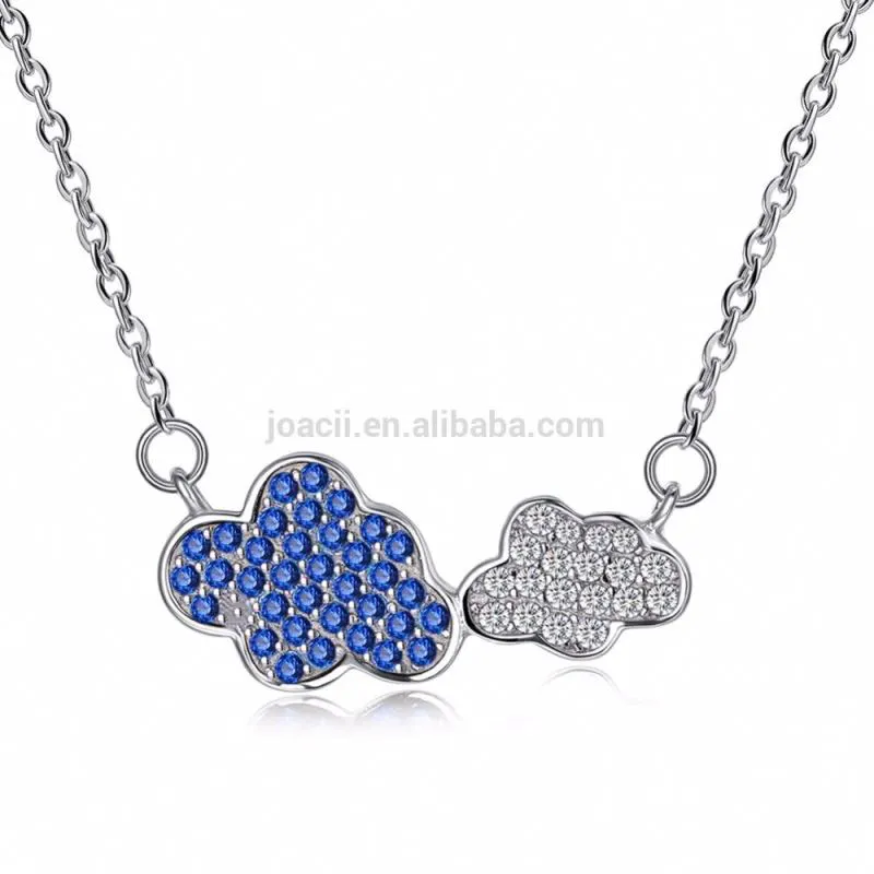Joacii Romantic Blue Cloud Design Zircon S925 Sterling Silver Pendant Necklace With Mulier Jewelry