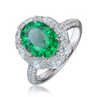 Oval Shape Emerald Ring Green Gemstone White Sterling Silver Jewelry