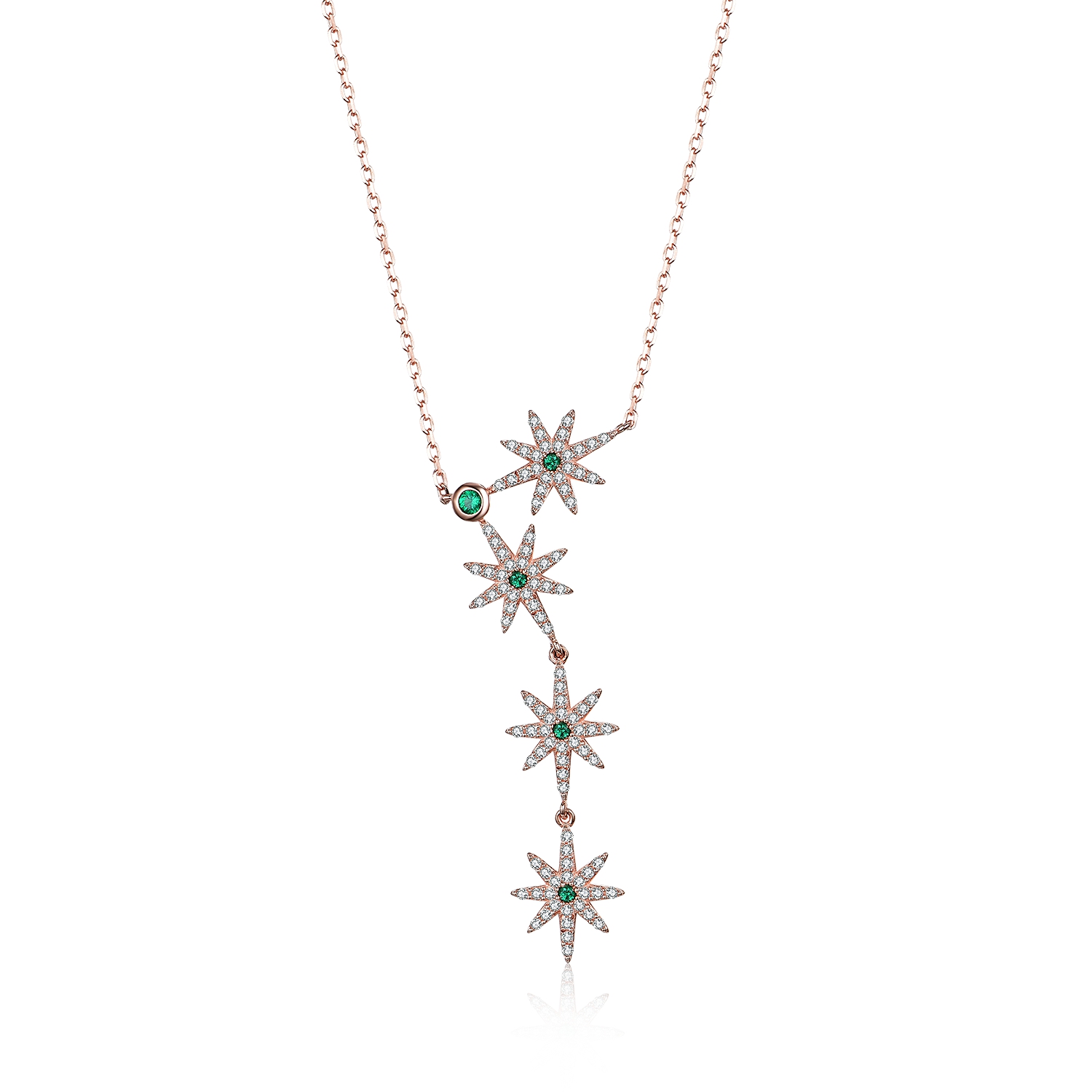 S925 Sterling Silver Long Chain Pendant Crystal Shiny Anise Pointed Star Jewelry Necklace With Bijoux