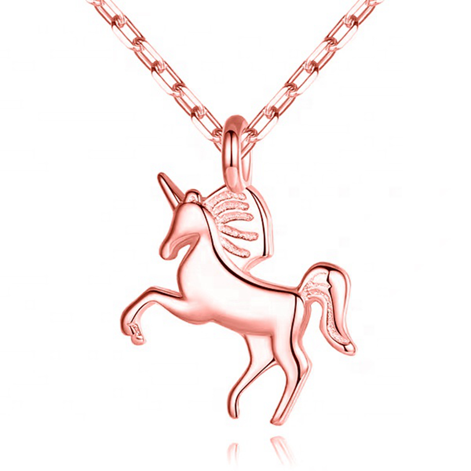 Custom Brand Silver Gold Plated Animal Unicorn Horse Charm Necklace For Women Jewelry Gift