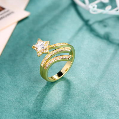Stylish Gold Plated Five-Pointed StarSilver925 Jewelry Ring