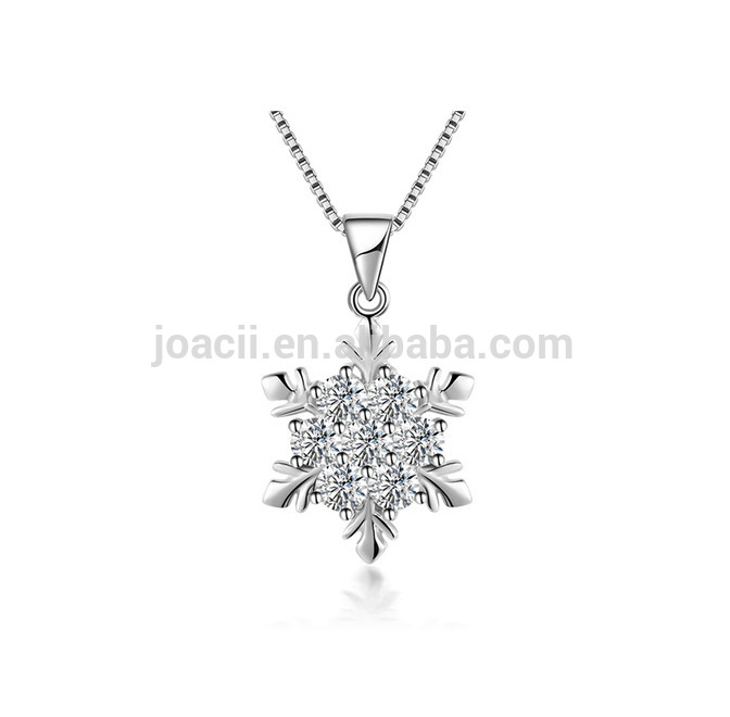 Joacii Big Zircon Stone Snow Shape Sterling Silver Necklace Pendant