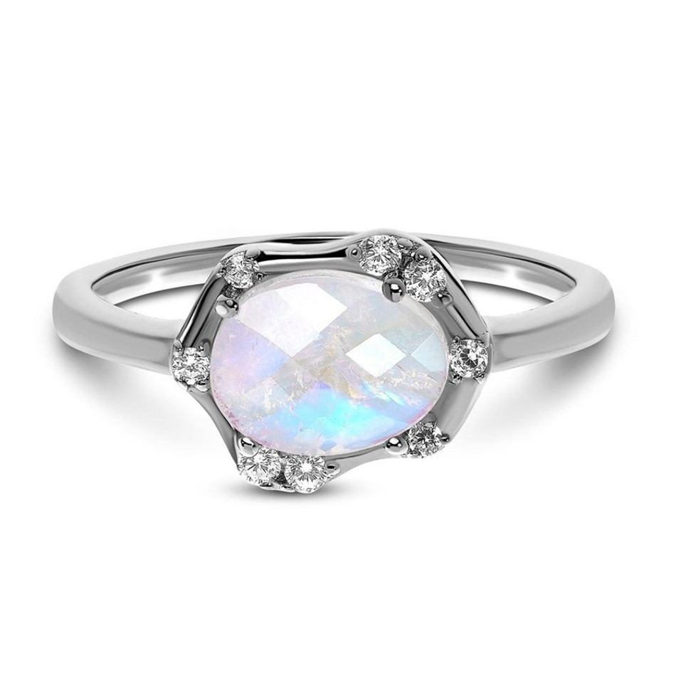 Geometric Rainbow Wholesale 925 Sterling Silver Natural Moonstone Rings Ring For Custom natural gemstones Set
