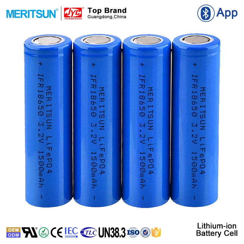 Batterie solaire 3,2 volts au Lithium 18650 IFR LiFePo4 avec pôle positif  sur-élevé, non protégée, capacité de 1400-1500mAh, dimensions environ  66,1x18mm, Batteries LiFePo4, Batteries