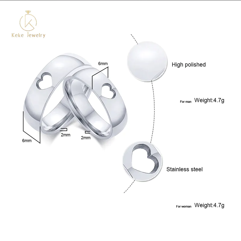 Hot Selling appearance of beautiful Simple style stainless steel hollow love couple ring R-516S