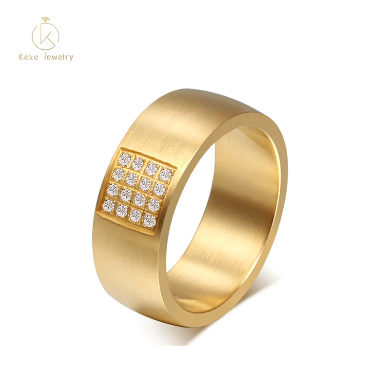 Supplier Wholesale Titanium steel electroplated gold micro-set zircon ring R-091