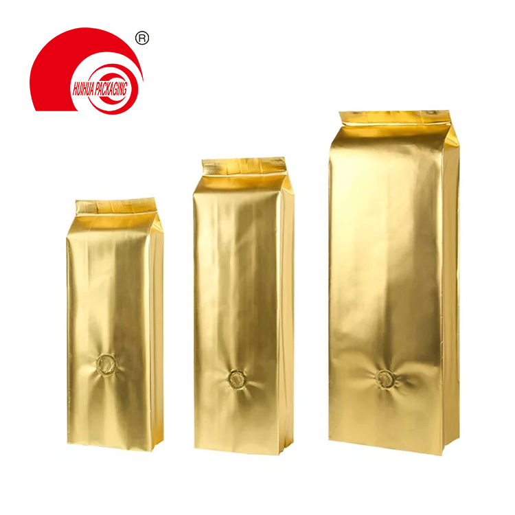Hot Selling Glossy Gold Quad Seal Side Gusset Pouch Laminated Plastic Bag for Dry Fruit Storage