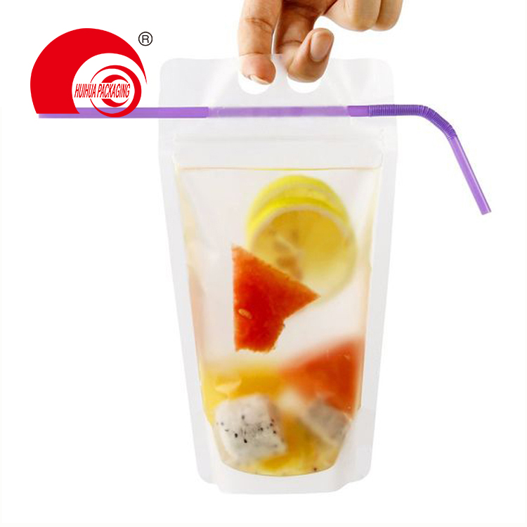 Hot Sell High Quality Clear Stand Up Pouch Laminated Plastic Bag with Handle for Liquid Drink Packaging