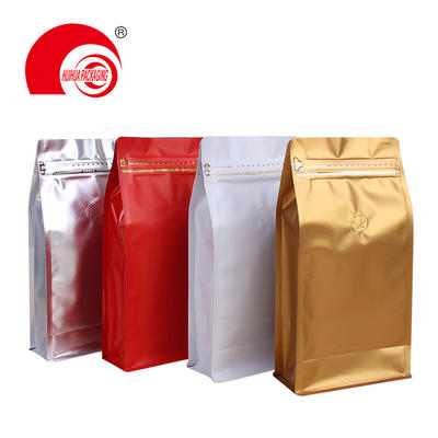 1/4LBS 1/2 LBS 1LBS 2LBS Box Bottom Coffee Tea Packaging Pouch with Degassing Valve Tear Notch