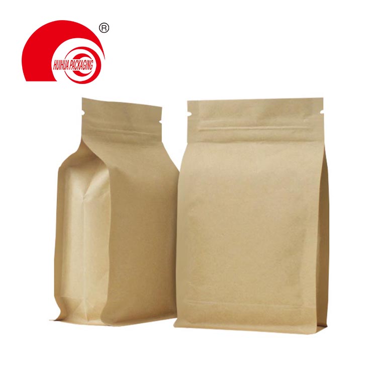 Laminated Plastic Brown Kraft Paper Ziplock Flat Bottom Bag for Dry Fruit Packaging