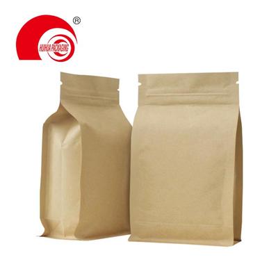 Laminated Plastic Brown Kraft Paper Ziplock Flat Bottom Bag for Dry Fruit Packaging