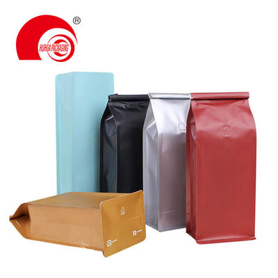 Matte Aluminum Foil Plastic Square Bottom Pouch Coffee Bean Packaging Bag with Valve