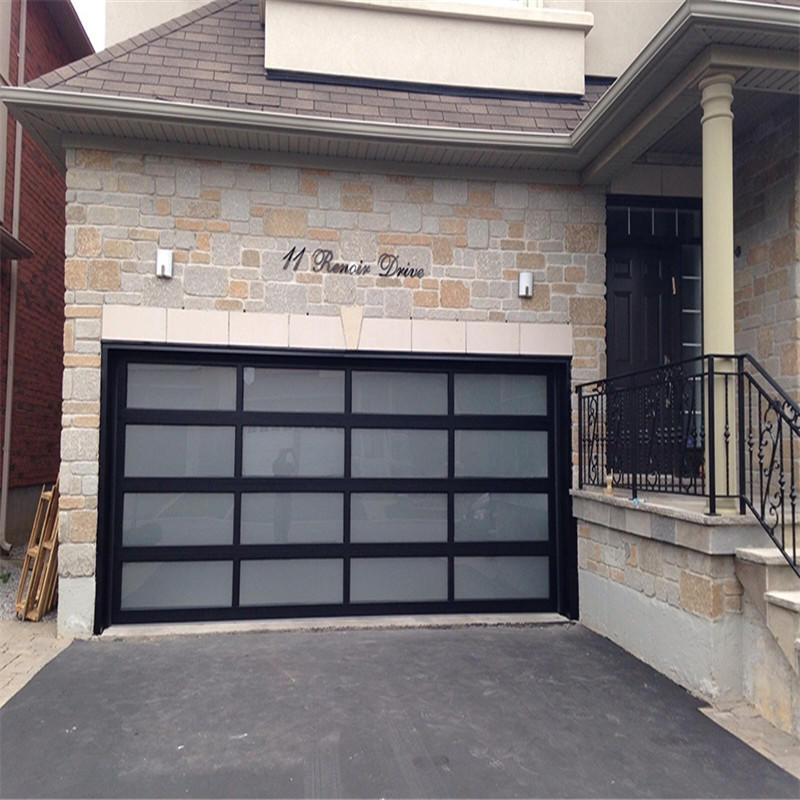 Automatic black 9*7 feet aluminum frame with tempered glass garage door ready to ship