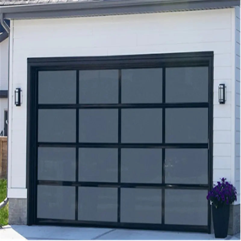 Automatic black 9*7 feet aluminum frame with tempered glass garage door ready to ship